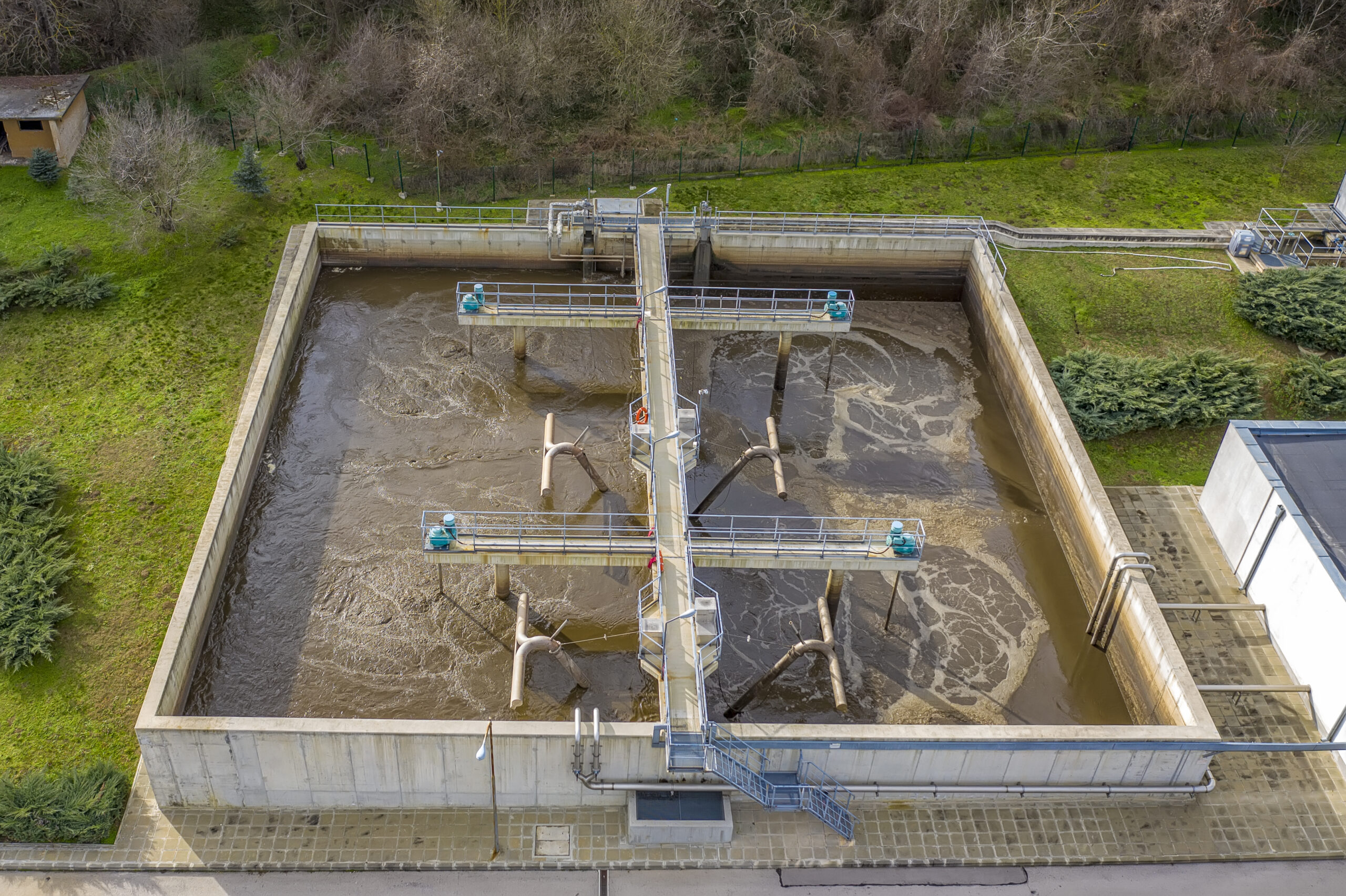 Aerial view of the treatment plant. Water purification.